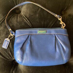 Coach Women's Blue Mini Purse/Wristlet - Dyed Leather Bag With Adjustable Strap